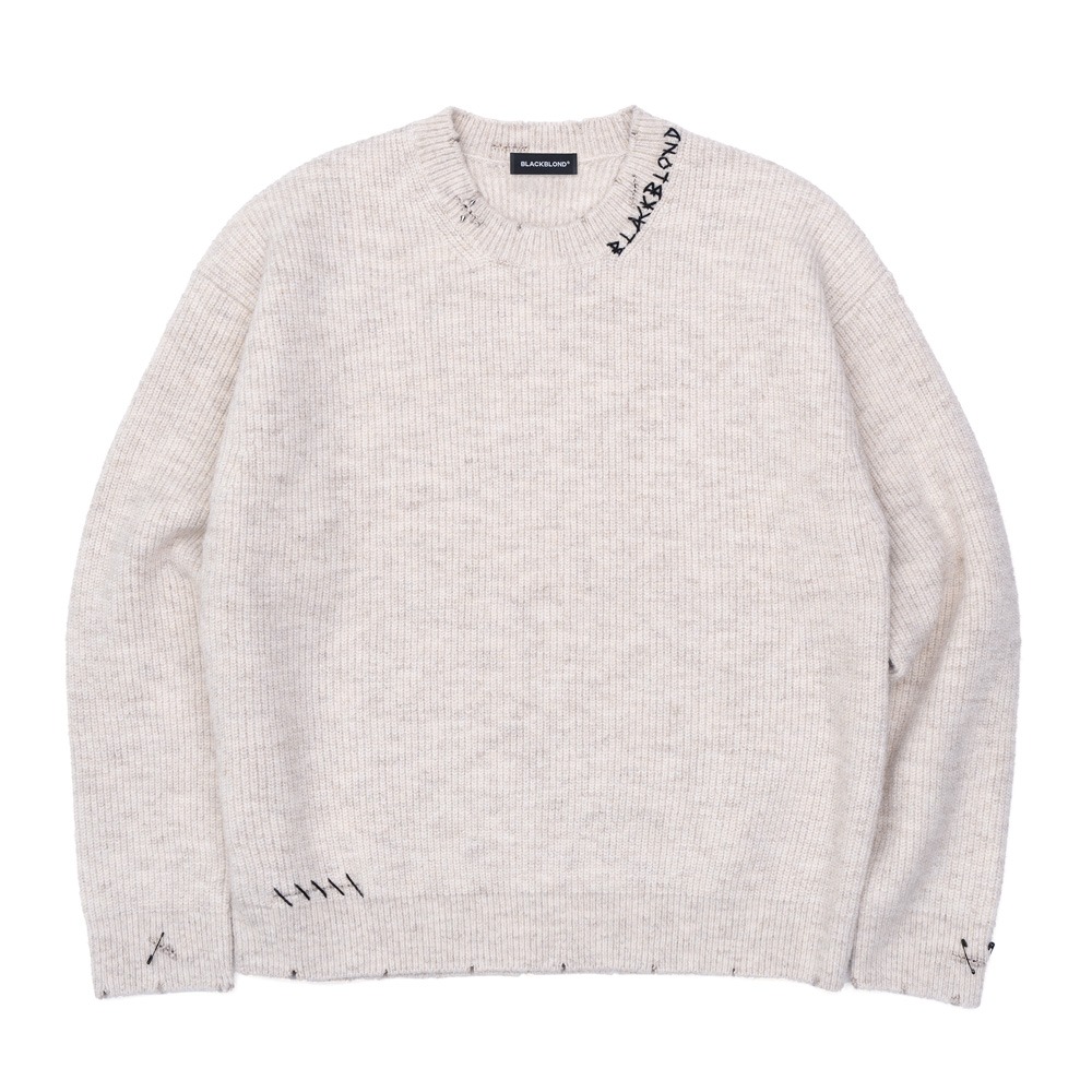 BBD Hand-stitched Logo Ripped Sweater (Oatmeal)