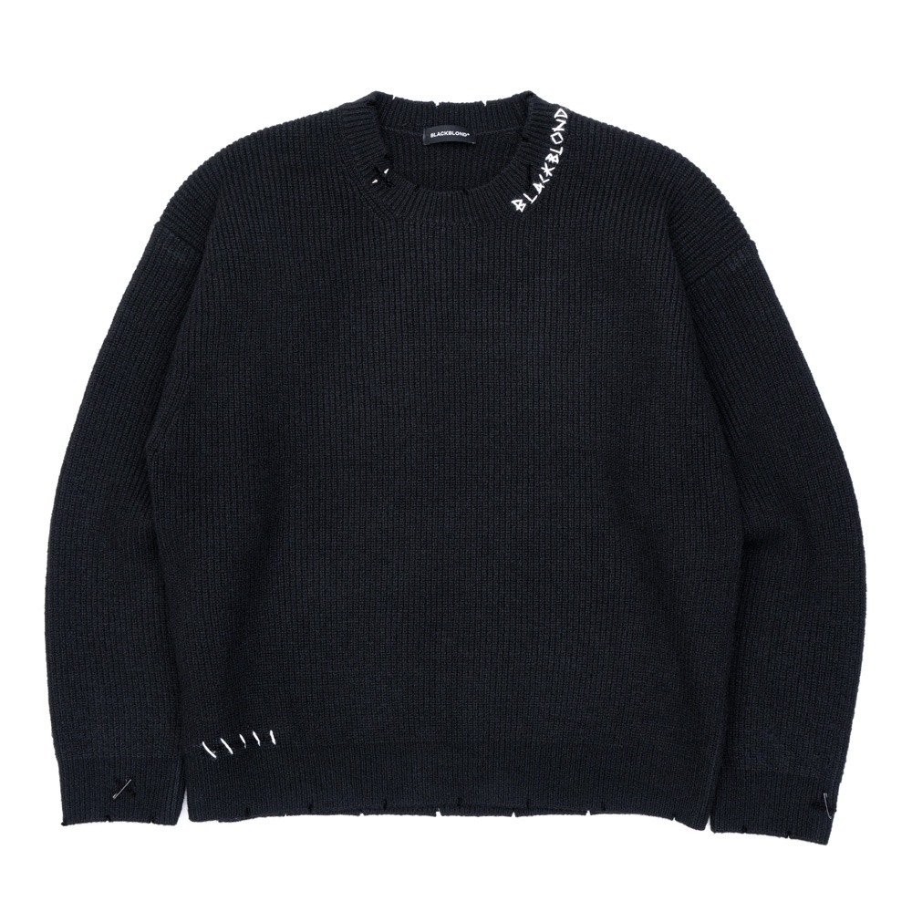 BBD Hand-stitched Logo Ripped Sweater (Black)