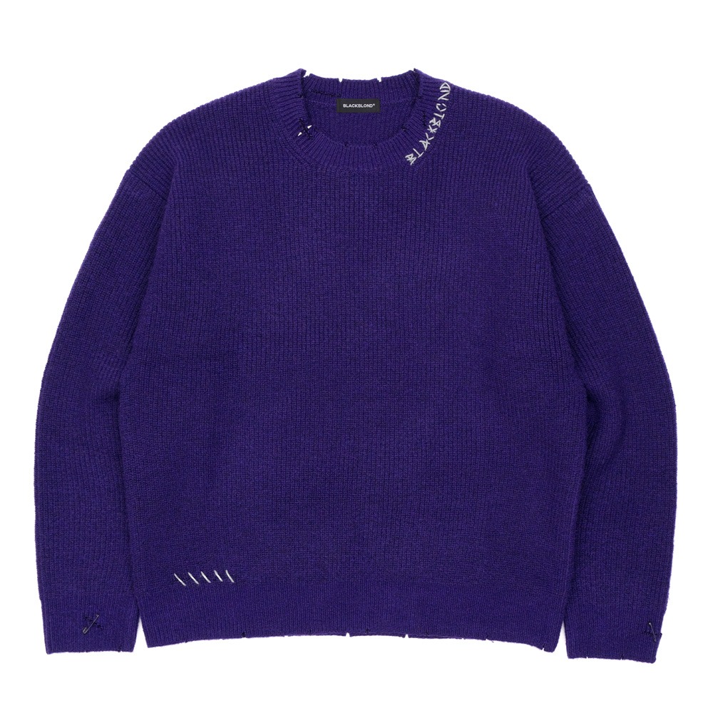 BBD Hand-stitched Logo Ripped Sweater (Purple)