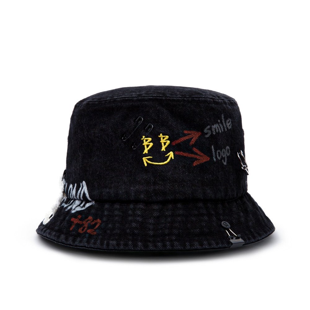 BBD Smile Logo Denim Bucket Hat Custom Ver. (Black)