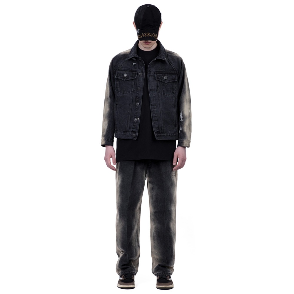 [SET 20% SALE] BBD Side Bleached Denim Jacket + pants (Charcoal)