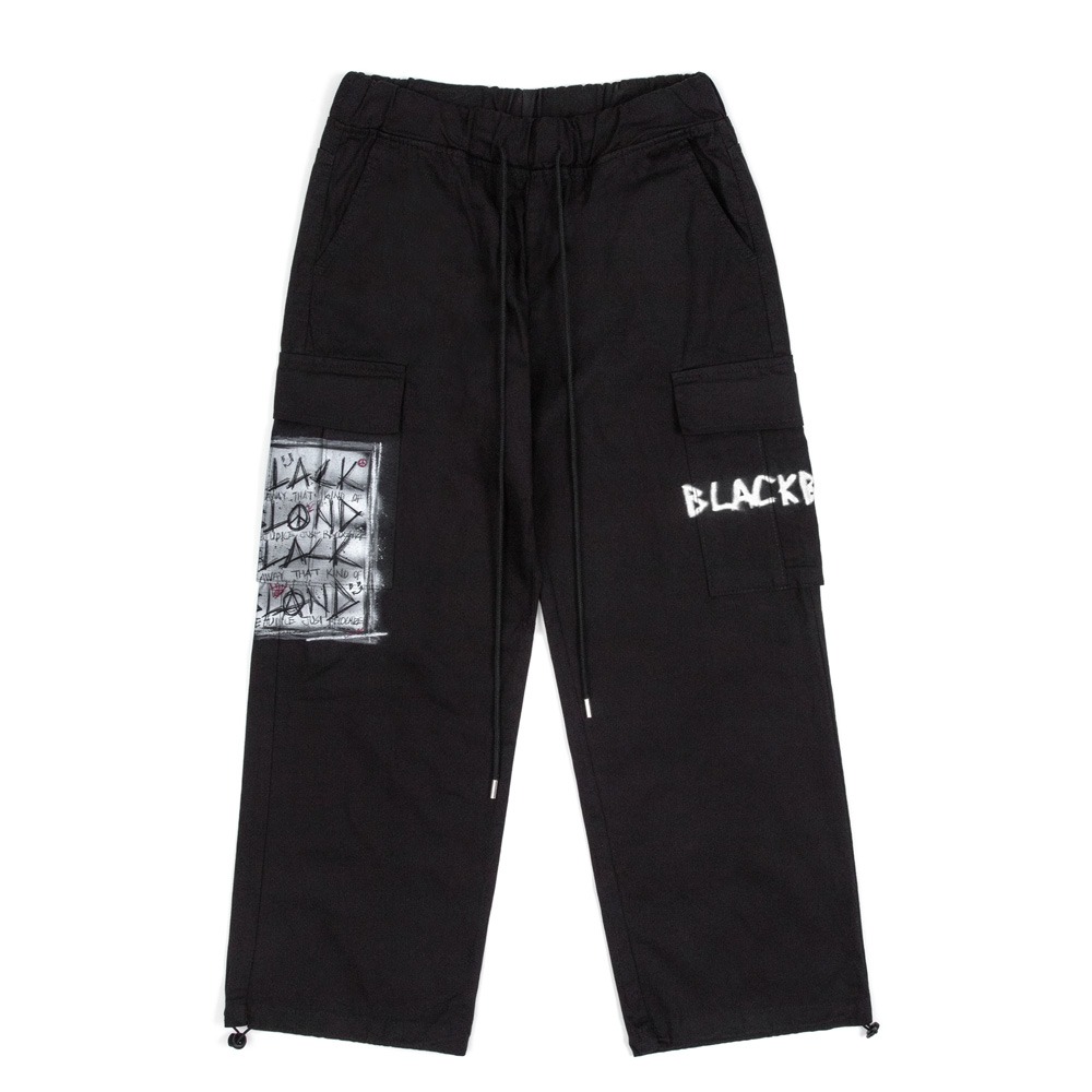 BBD Disorder Graffiti Logo Wide String Cargo Pants (Black)