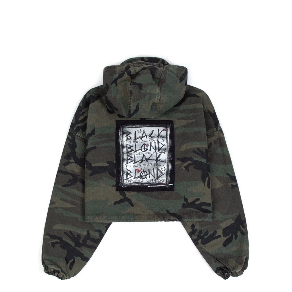 BBD Disorder Patch Camo Zip Up Crop Hood Jacket (Khaki)