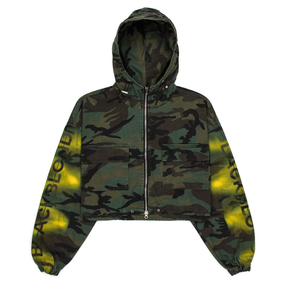 BBD Side Sprayed Custom Camo Zip Up Crop Hood Jacket (Khaki)