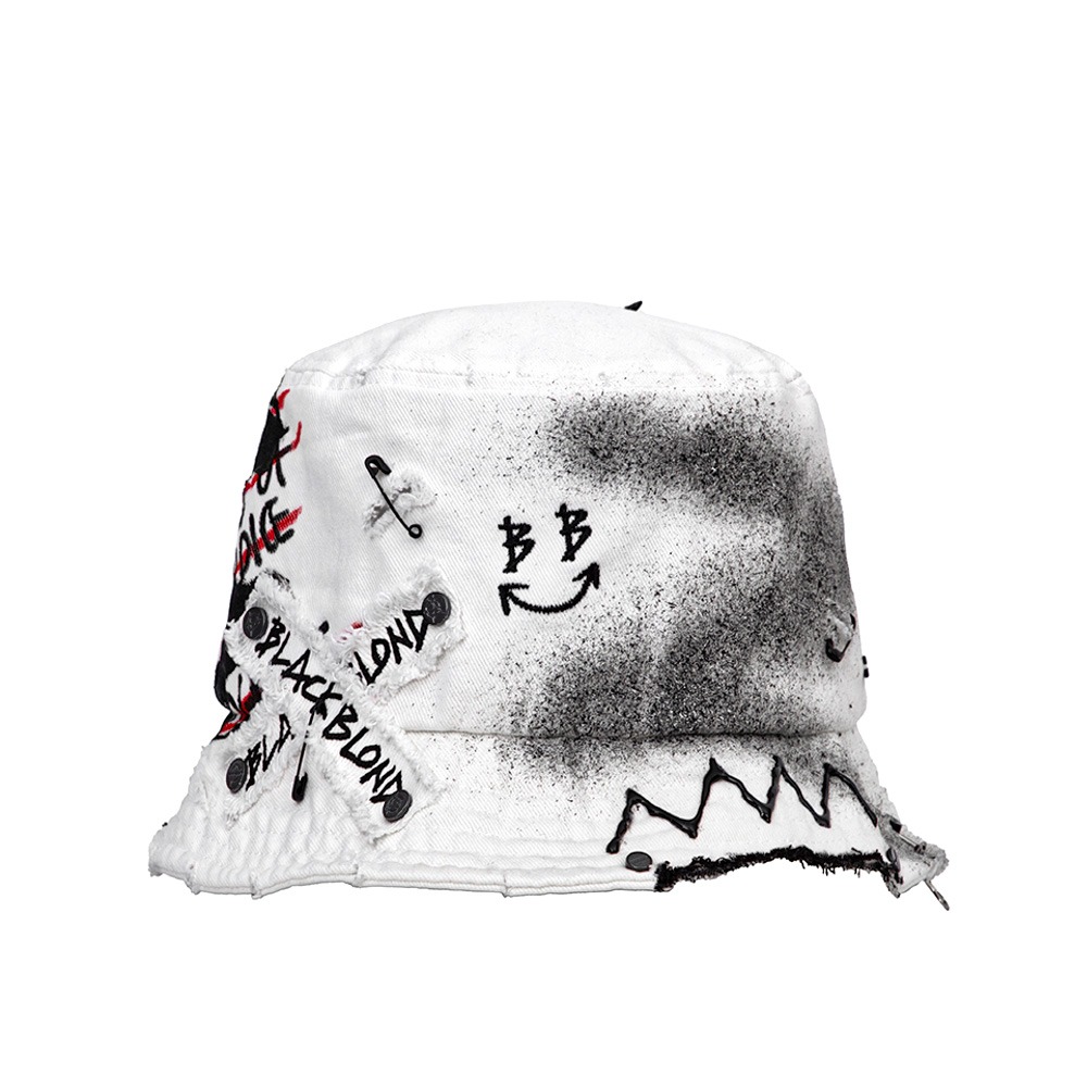 BBD Smile Logo Denim Bucket Hat Dirty Custom Ver. (White)