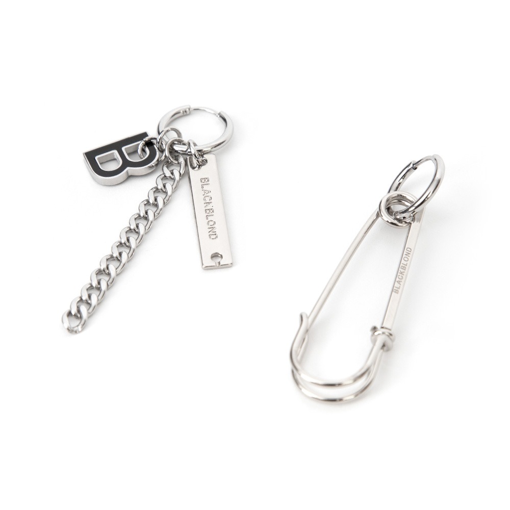 BBD B Logo &amp; Safety Pin Earring 1 Set (Silver)